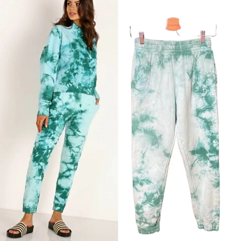 Frankie's Bikinis Aiden‎ Sweatpants Emerald Tie Dye Green Size Small